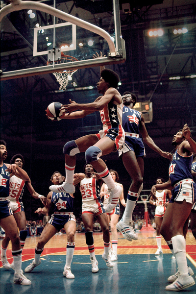 Erving goes for a layup