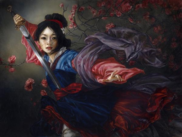 Princesa mulan de disney en pintura al oleo de Headther Theurer 