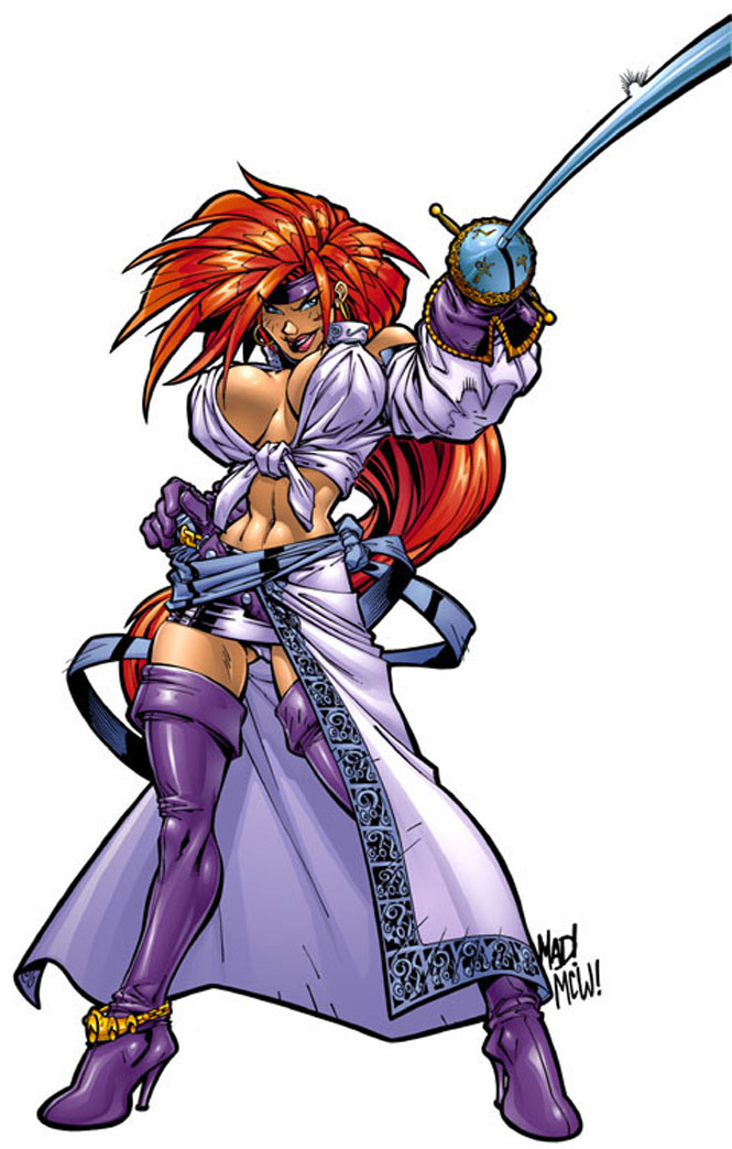 Battle Chasers Red Monika pinup sexy female pirate bounty hunter huntress by joe mad madureira milady de winter three 3 musketeers