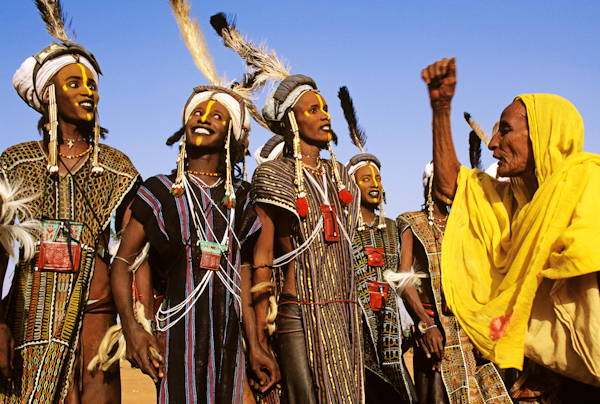 Wodaabe Charm Dancers and Yellow Veiled Elder, Niger