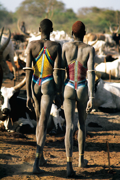 Dinka Men in Beaded Corsets, South Sudan