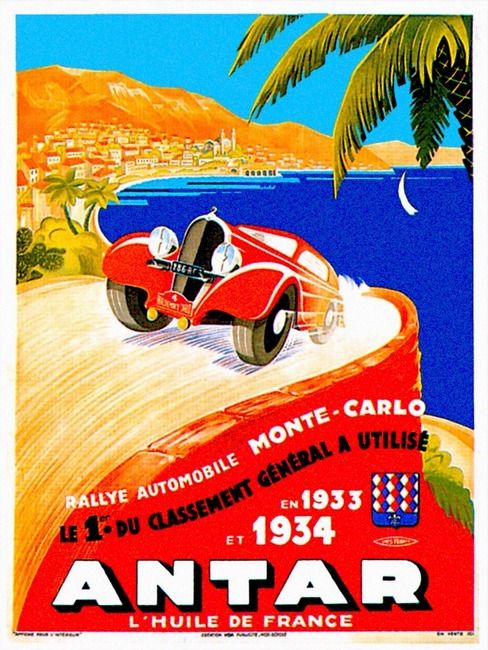 antar-montecarlo carteles de carreras vintage
