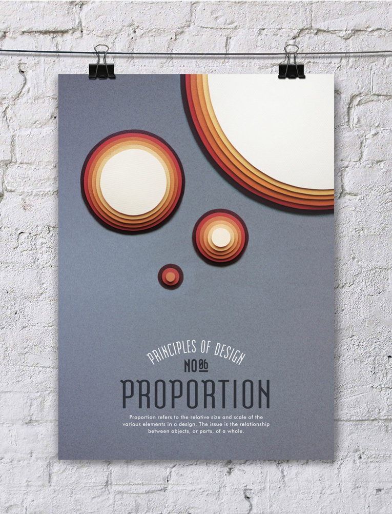 cartel poster con los principios del diseño, proporciones