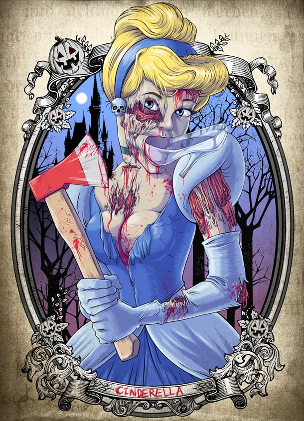 Princesa cenicienta de disney en modo zombie
