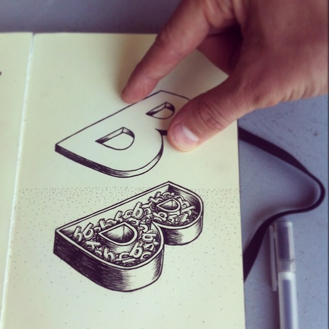 efecto optico con letras, la b