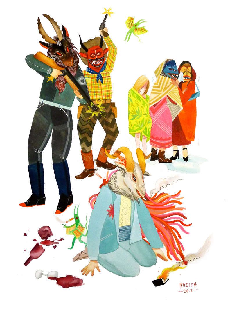 stacey rozich ilustración de animales matando a una cabra