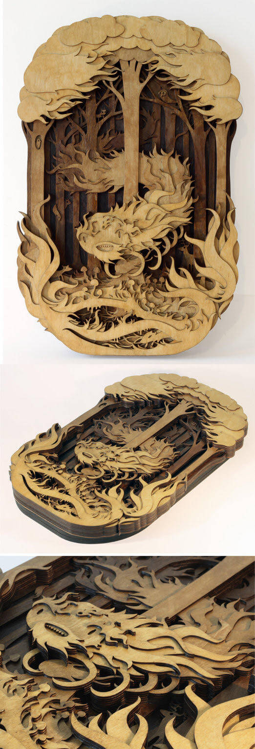 Escultura de un cien pies hecha de madera by Martin Tomsky 