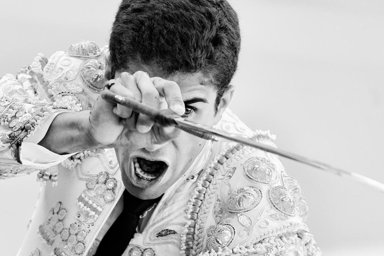 Spanish bullfighter Rafael Cerro aims his sword before killing a bull with it during a bullfight at Las Ventas bullring in Madrid Sunday, June 23, 2013. Bullfighting is an ancient tradition in Spain and the season runs from March to October. (AP Photo/Daniel Ochoa de Olza)