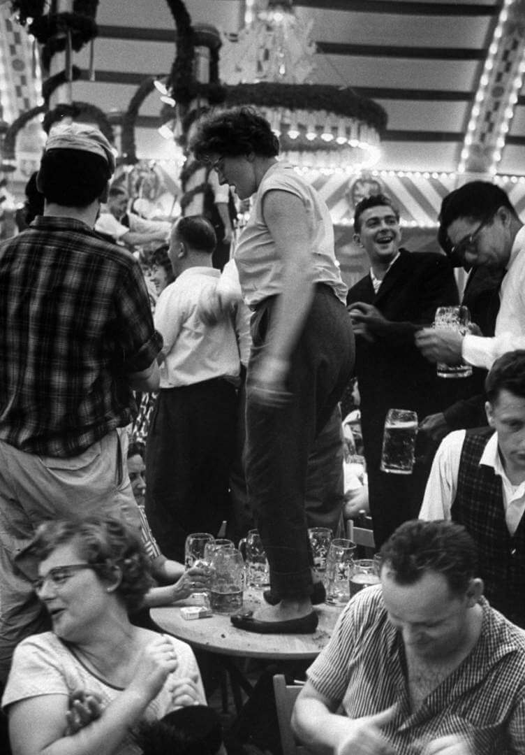 Merrymaking in beerhall during Octoberfest.