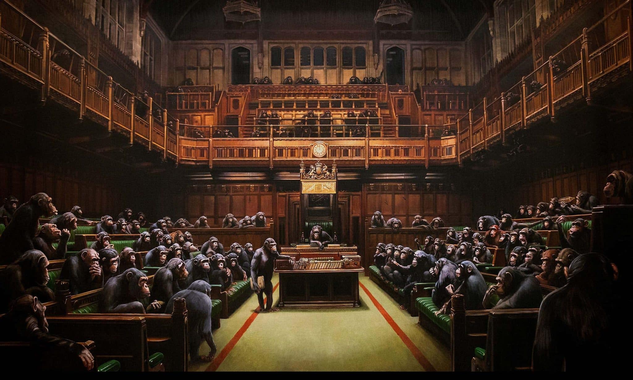 cuadro de Monos en el parlamento ingles de banksy