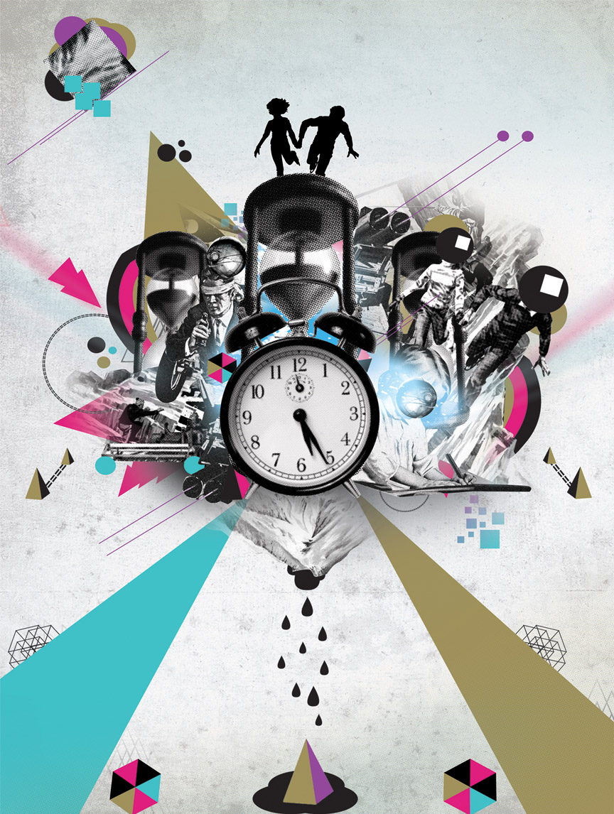 Collage digital con un reloj de arena
