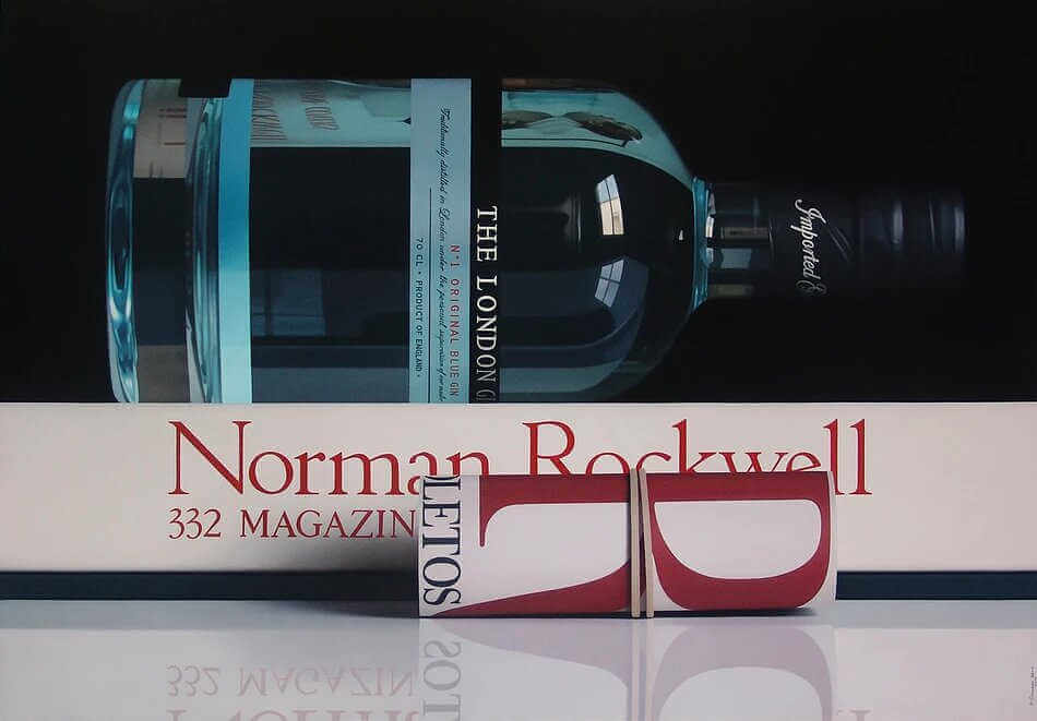 Pintura realista de botella de ginebra por pedro campos