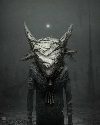 Dibujo de ser oscuro con cabeza de cabra