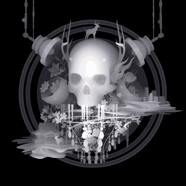 Diseño grafico de calavera con estilo fantasmal