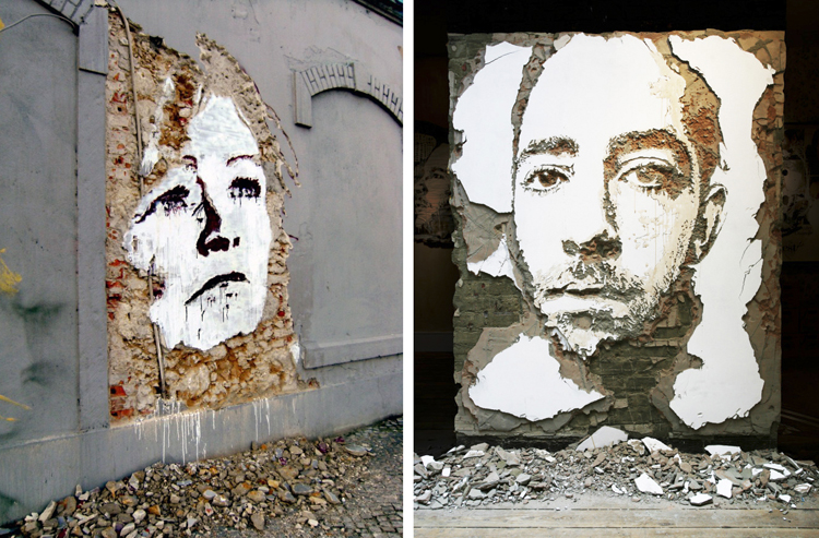 Arte urbano esculpido en pared