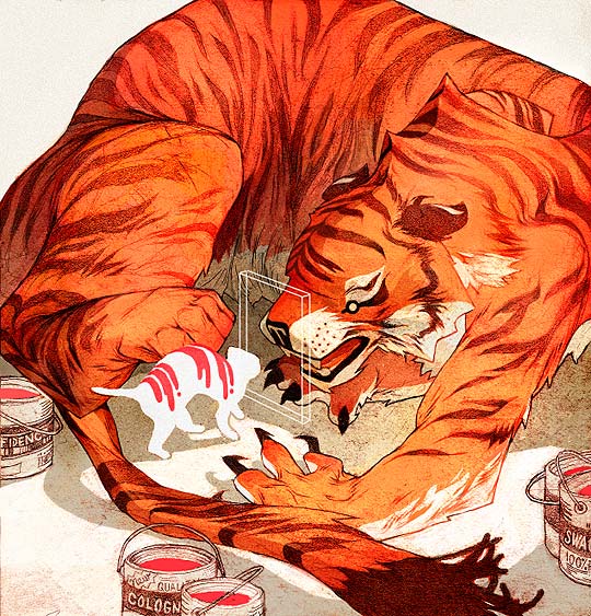 Ilustración editorial de un tigre y un gato por sachin-teng