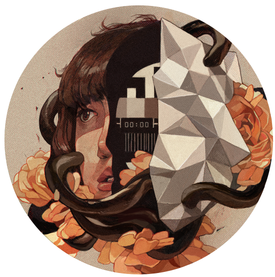 ilustracion que mezcla cara con poligonos creada por sachin teng