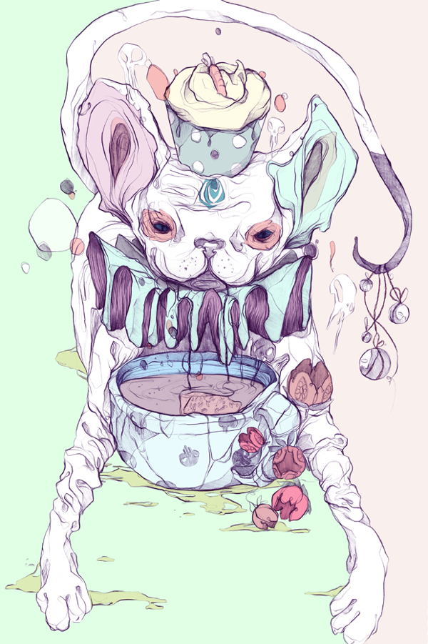 dibujo loco de un gato bebiendo agua