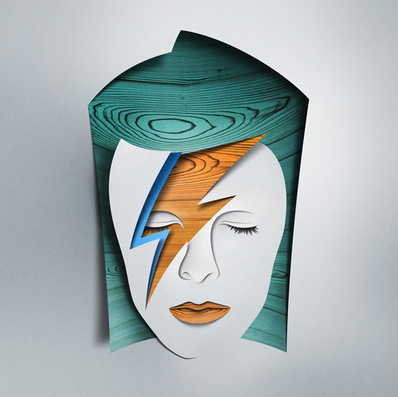 David Bowie creado con recortes de papel