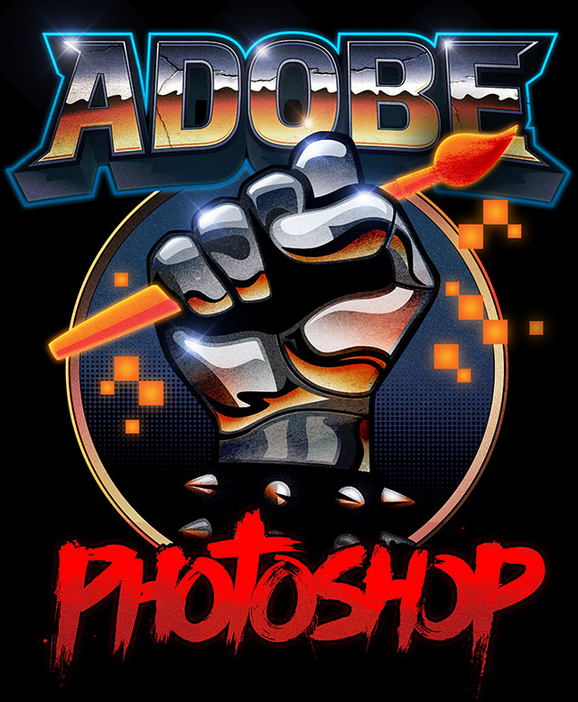 Poster de adobe photoshop con neon