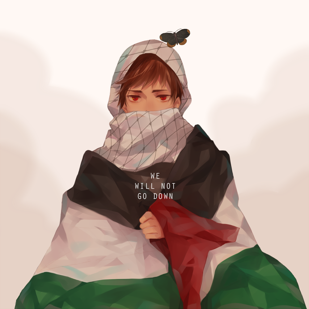 Ilustración de una chica palestina en estilo manga