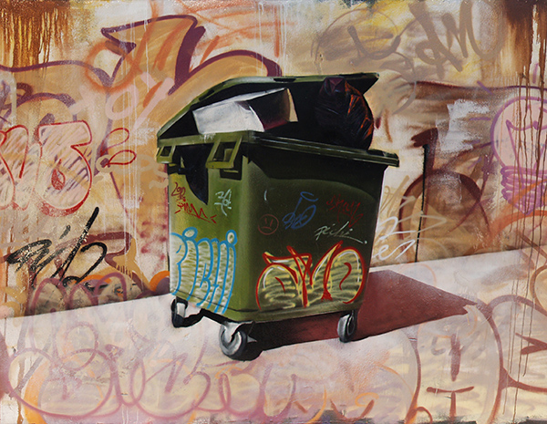 Graffiti realista de un contenedor de basura de pichiavo
