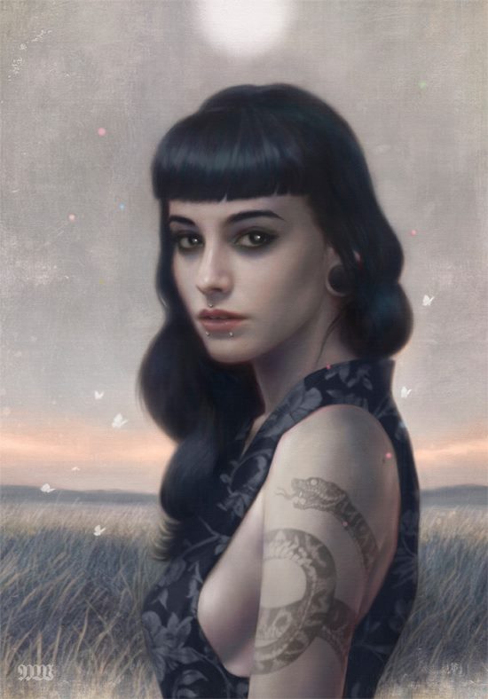 Pintura de tematica oscura de una mujer morena