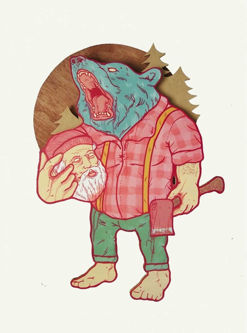Ilustración de un oso leñador hehco por boy kong 