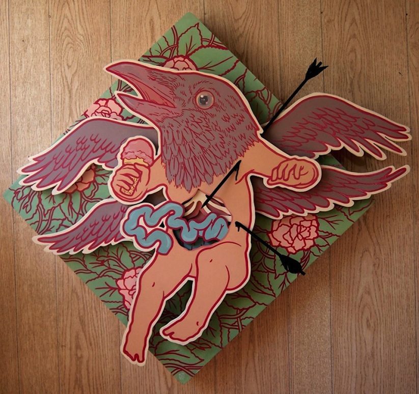 Dibujo con relieve de un ave alcanzado por una flecha por boy kong 