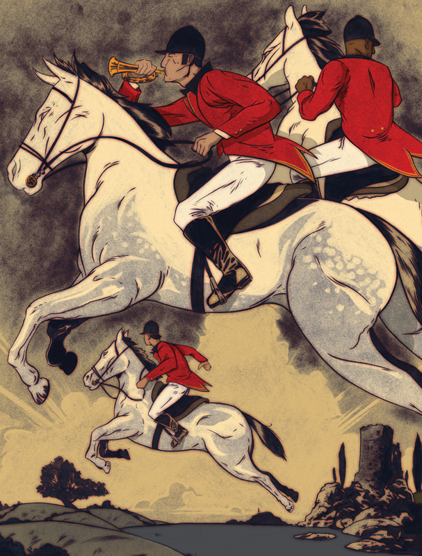 dibujo de un hombre sobre un caballo