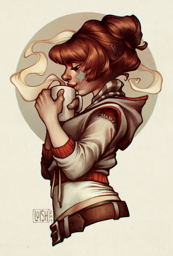 chica tomando café ilustrada por loish