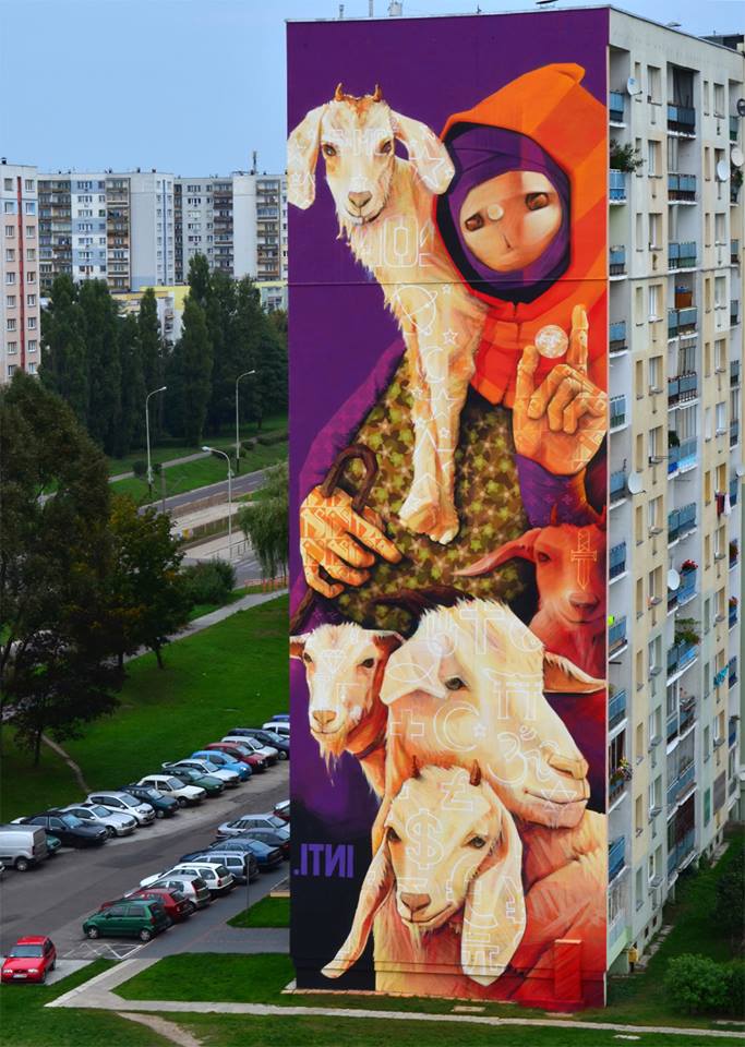 Mural de pastor con ovejas de INTI Castro