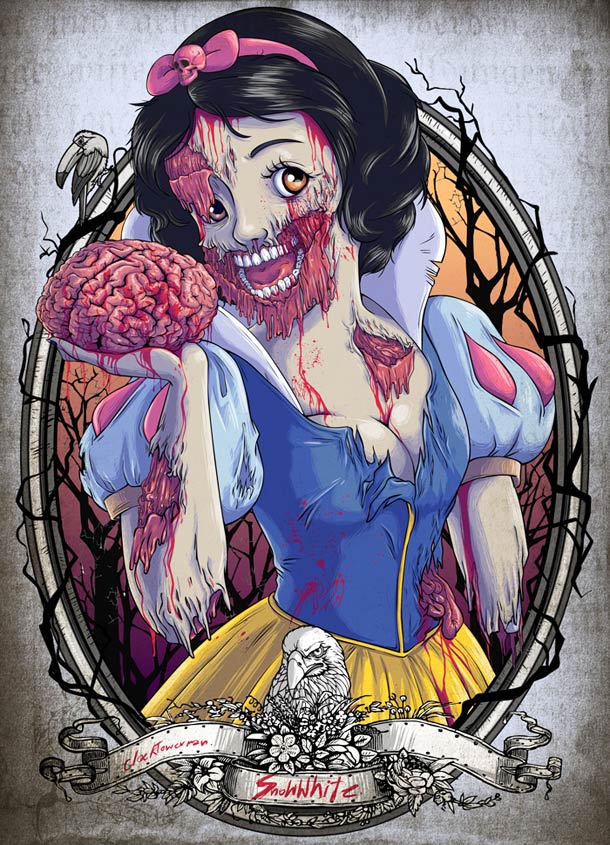 Ilustración de blancanieves como un zombie