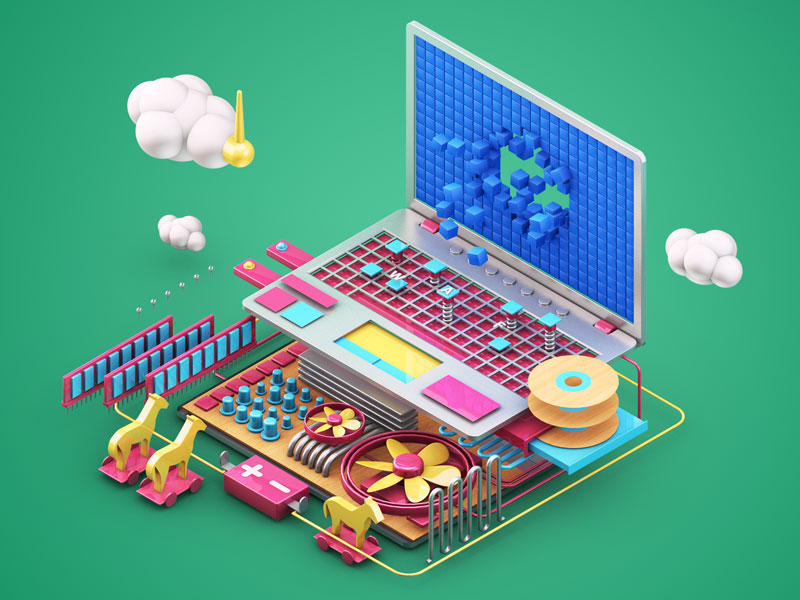 Render 3d de un ordenador portatil por dentro