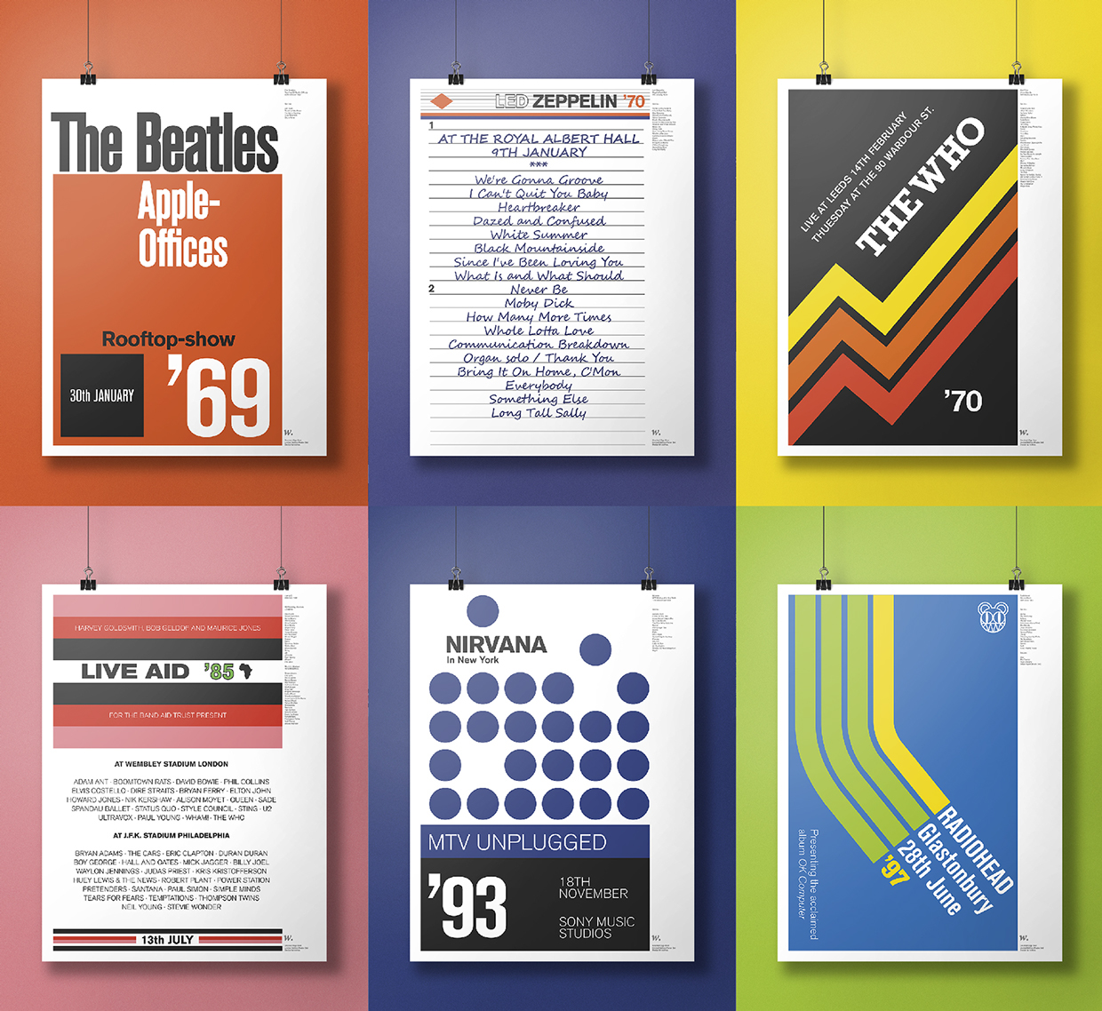 Carteles de grupos musicales al estilo del diseño de los cassettes