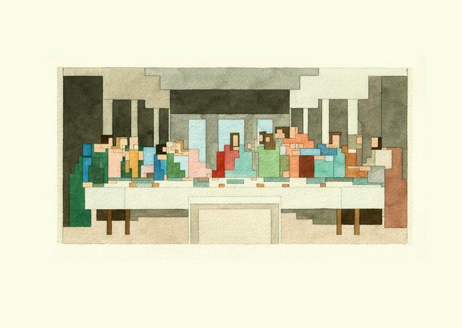 Cuadro de la ultima cena en version 8 bits