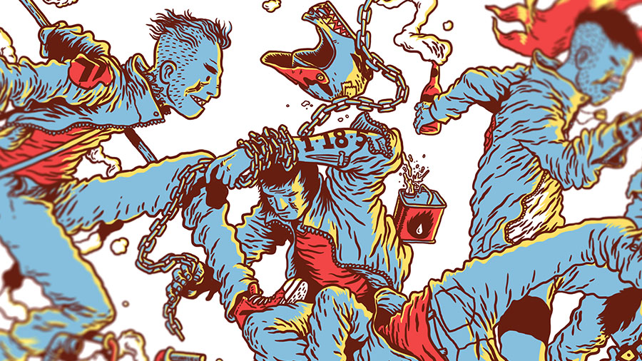 ilustracioen de gerhard human de chicos callejeros saltando