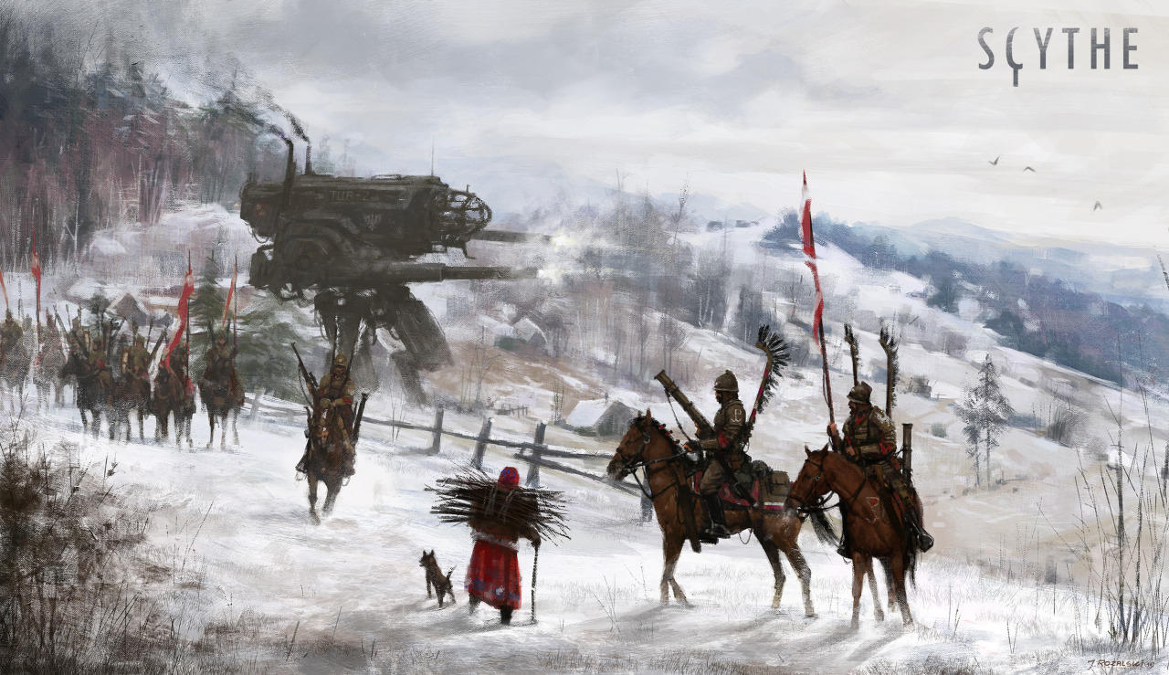 jakub-ralski-soldados en la nieve con robotz al fondo