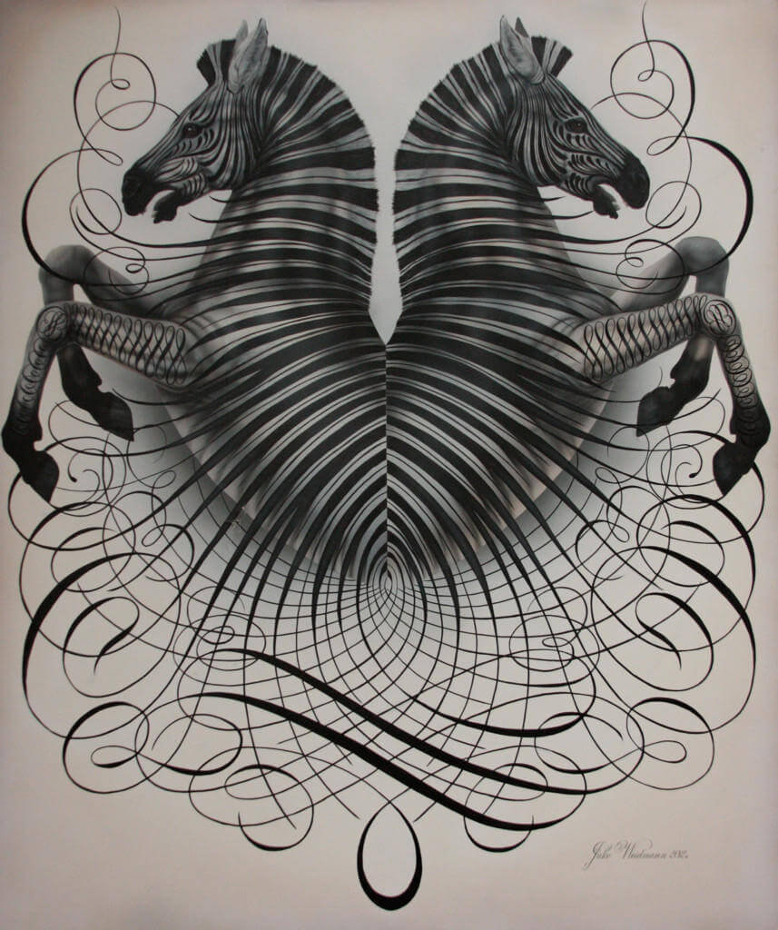 Caligrafia creativa para crear un dibujo de dos cebras