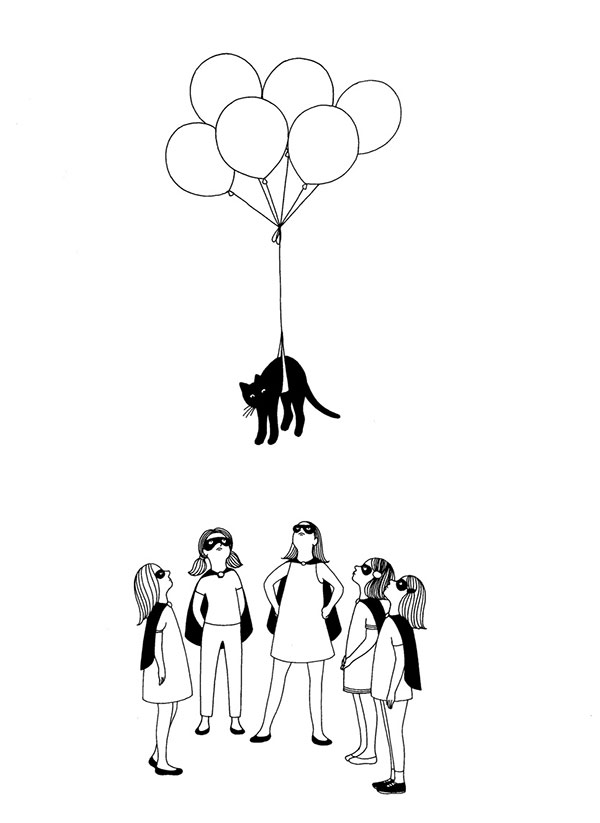 dibujo ilustracion mrzyk moriceau de un gato con un globo