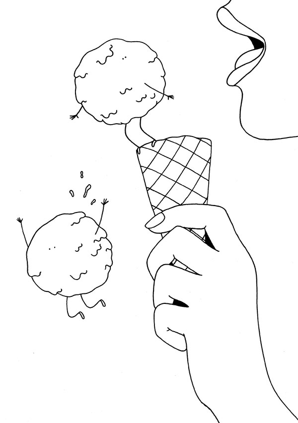 mrzyk moriceau dibujo en blanco y negro comiendo helado