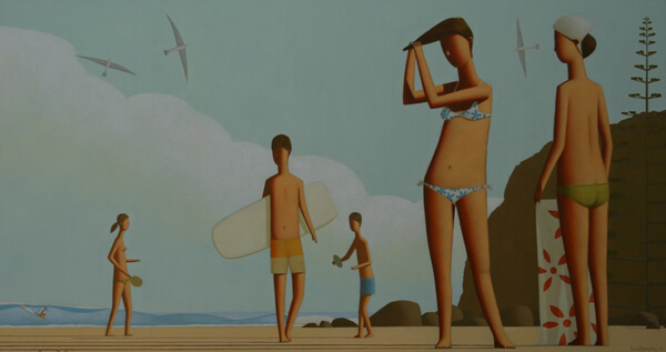 ilustración de chicos en la playa jugando a las palas