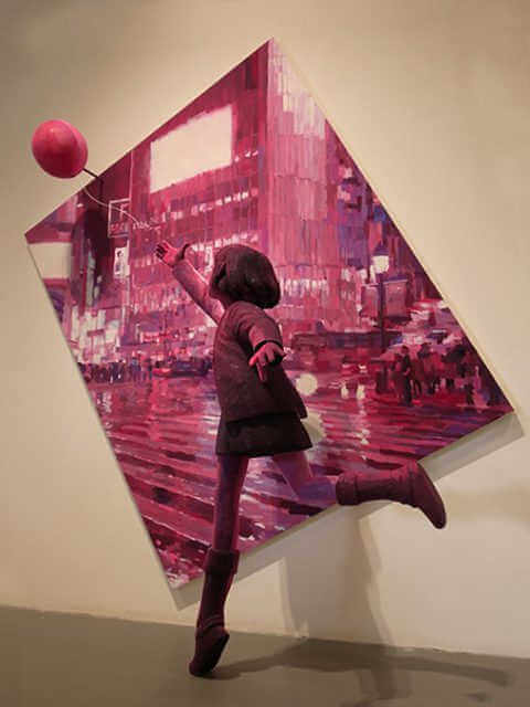 cuadro de Shintaro Ohata representando a una niña tras un globo