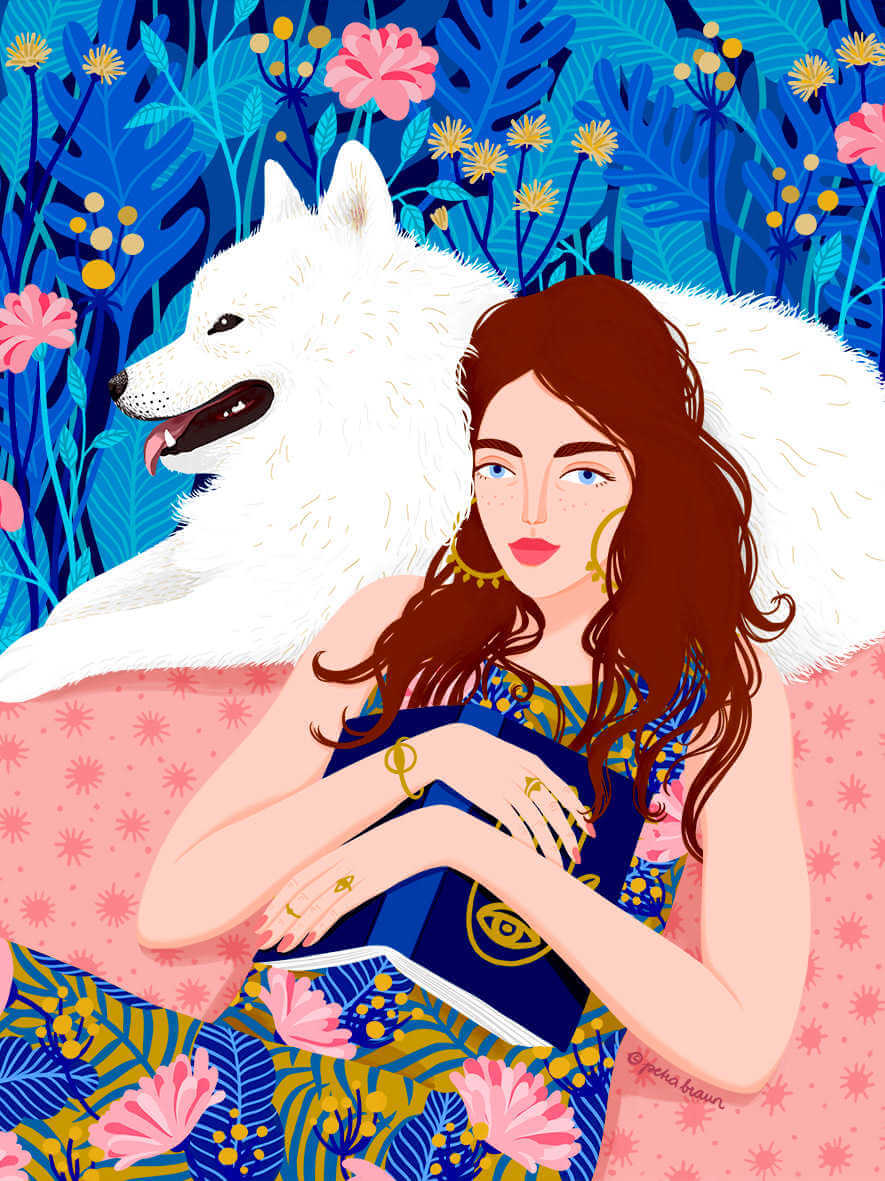 Pintura de chica y lobo pintada por petra braun