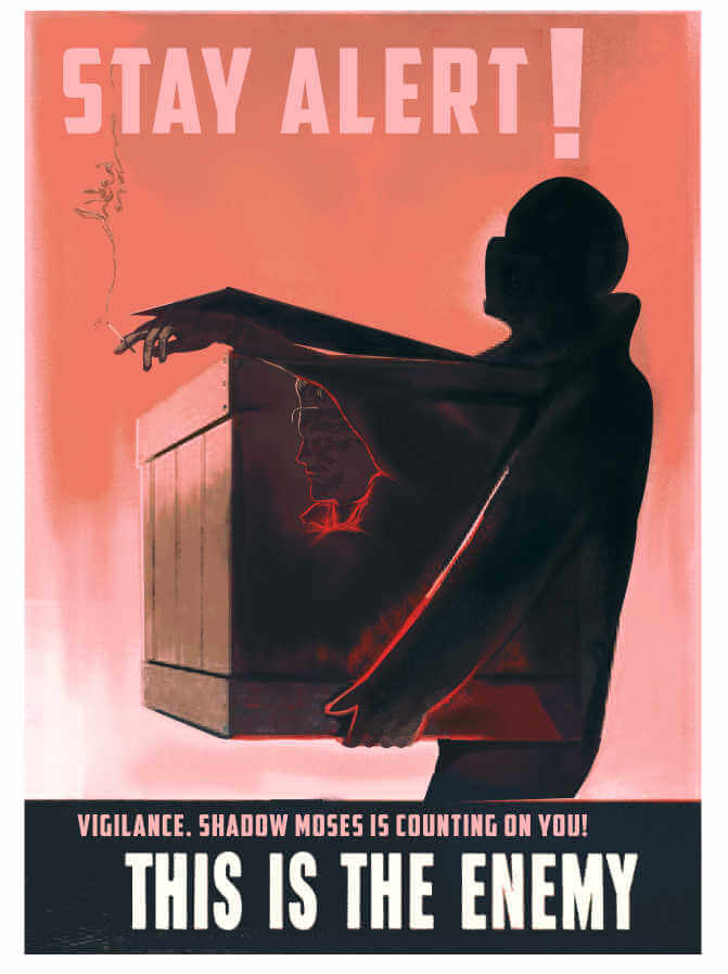Cartel de metal gear con motivo de propaganda de la guerra mundial