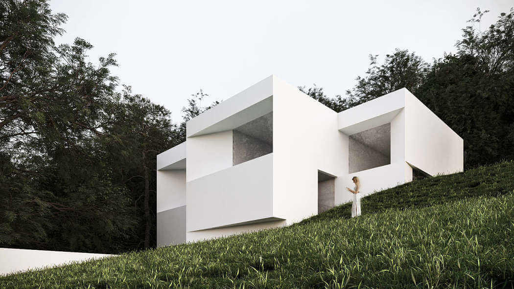 exterior de casa minimalista en el campo