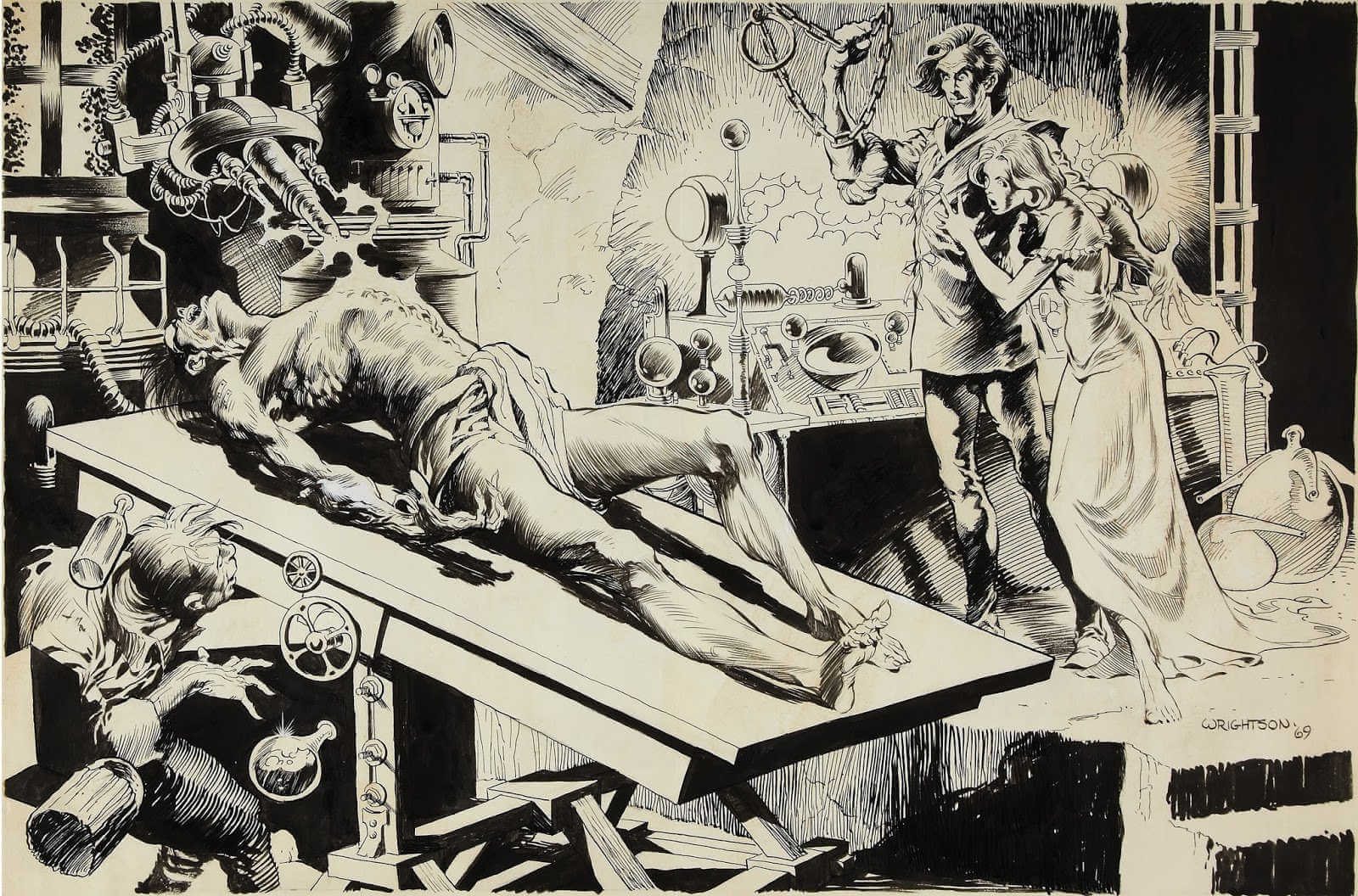 Ilustración de frankstein dibujada por Bernie Wrightson
