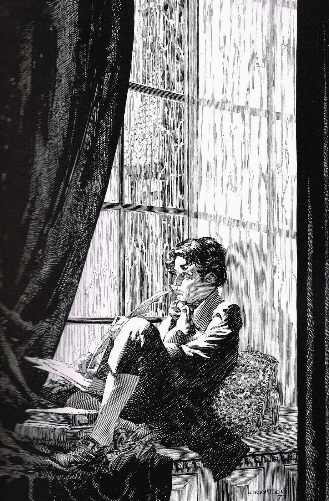 Dibujo realista en blanco y negro de Bernie Wrightson