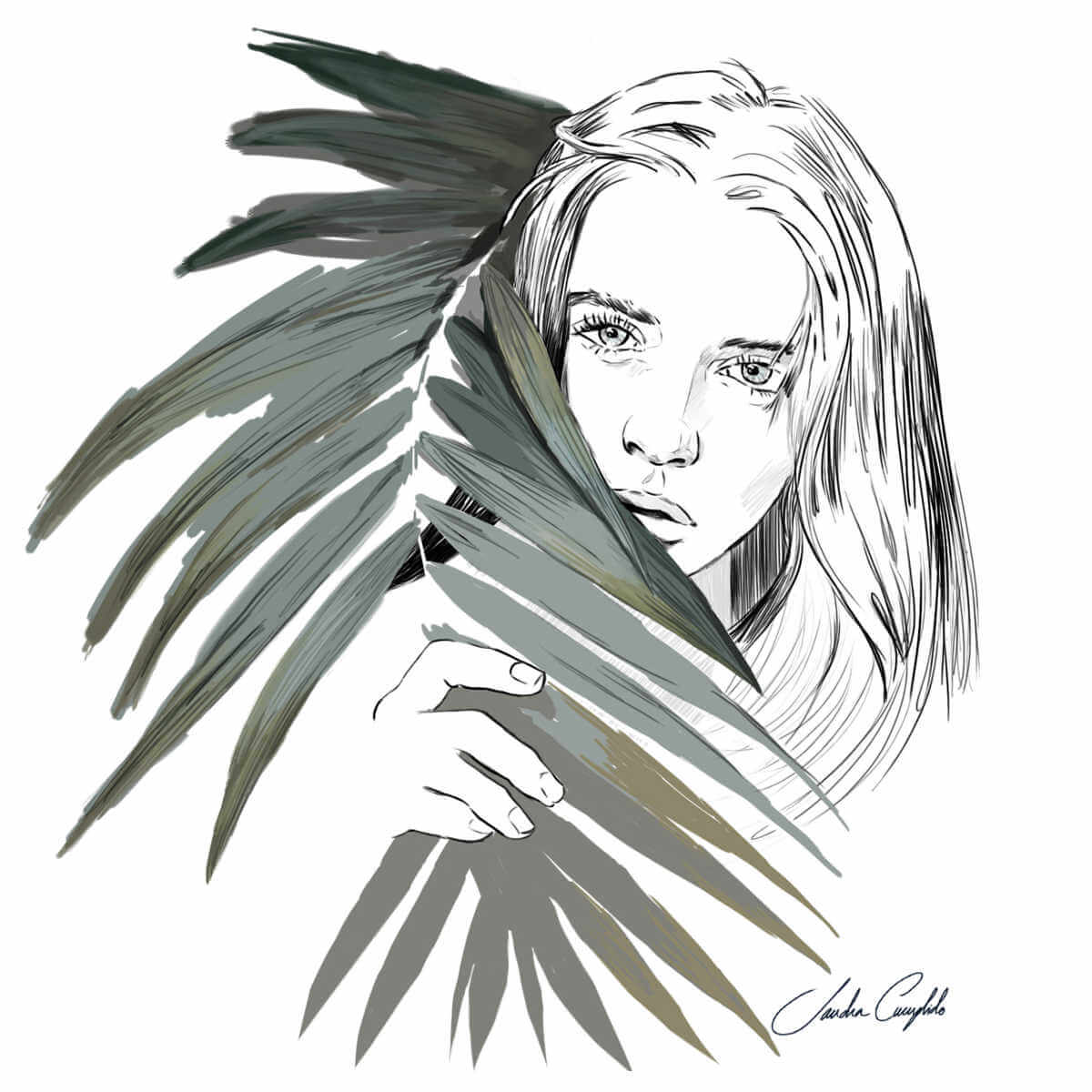 ilustración de chica tras hoja de sandra cumplido