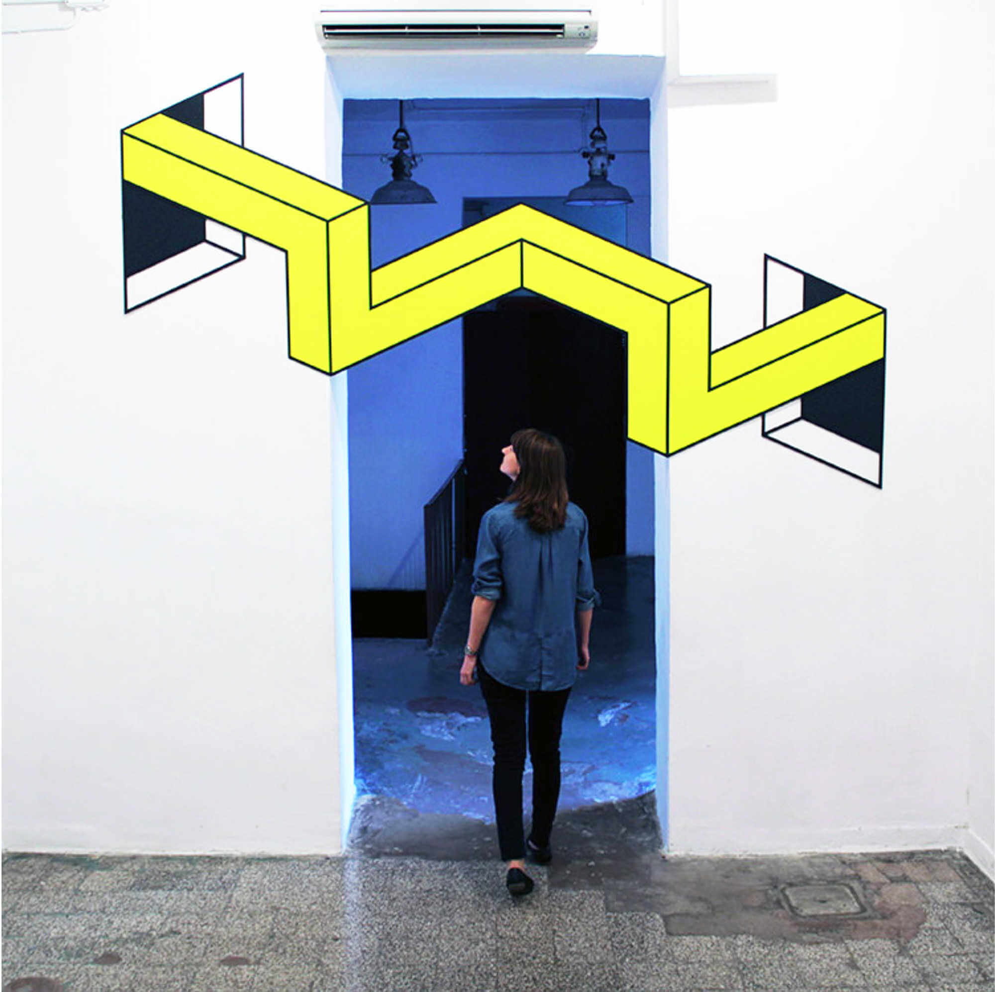 arte en pared con ilusión óptica